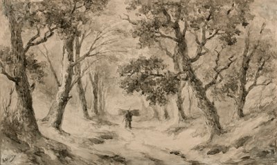 Een houtverzamelaar in het bos door Anton Mauve