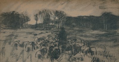 Een schets van een herder en zijn kudde, 19e eeuw door Anton Mauve