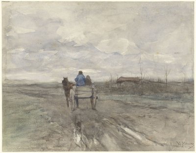 Boerenkar op een landweg door Anton Mauve