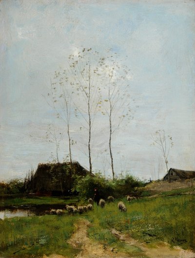 Landschap met herder en schapen door Anton Mauve