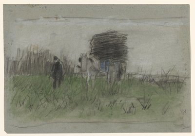 Man met paard en wagen in de duinen door Anton Mauve