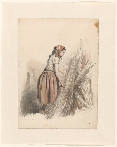Meisje met hoofddoek, werkend op het land door Anton Mauve