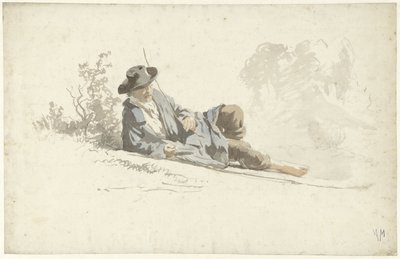 Op de grond liggende, rustende man door Anton Mauve