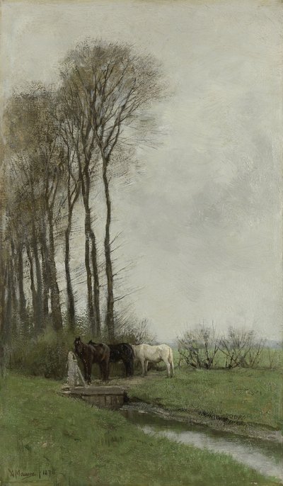 Paarden bij het hek door Anton Mauve