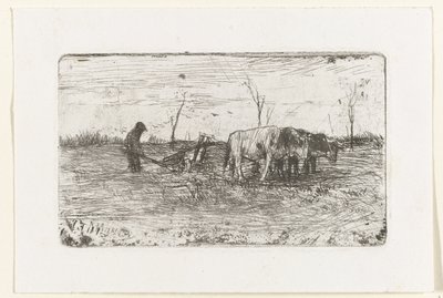 Ploegende ossen door Anton Mauve