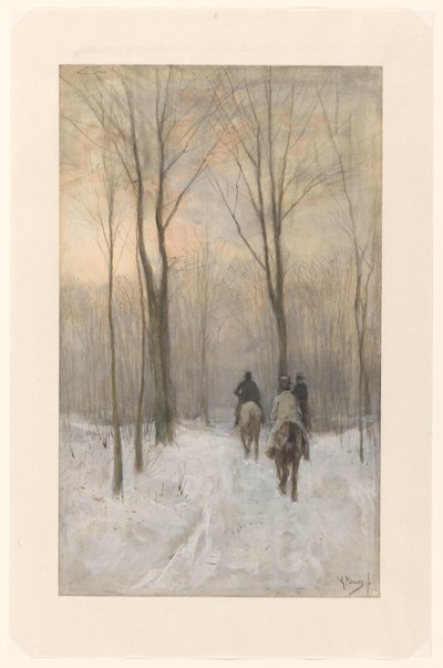 Ruiters in de sneeuw in het Haagse bos door Anton Mauve
