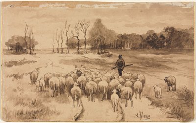 Herder met zijn kudde, ca. 1870 door Anton Mauve