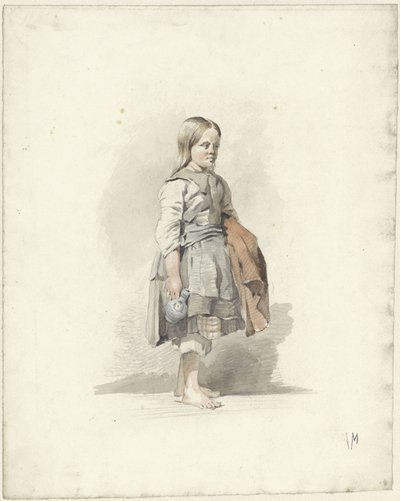 Staand meisje met kruik en mantel onder de arm door Anton Mauve
