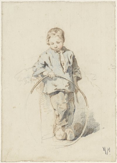 Staande jongen met een hoepel door Anton Mauve
