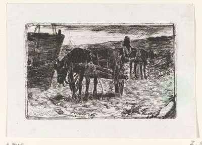 Wagens op het strand door Anton Mauve