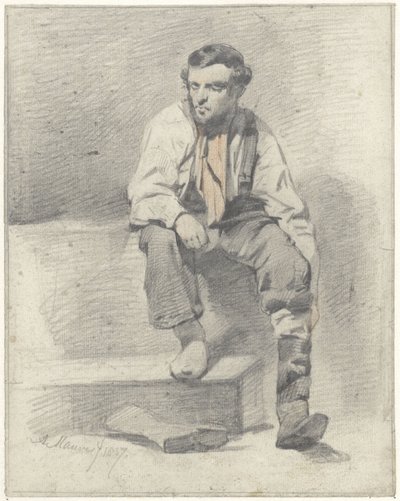 Zittende werkman door Anton Mauve