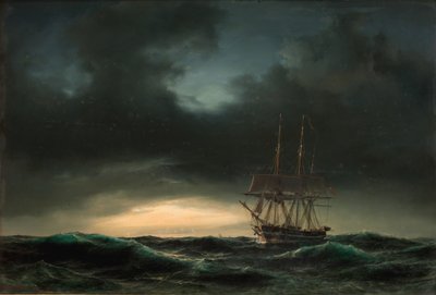 Een Deense korvet op volle zee na een storm door Anton Melbye