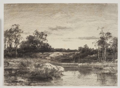 Landschap met een rivier of meer op de voorgrond door Anton Melbye