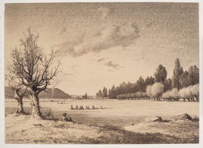 Open landschap met een bos in de verte. Bourgondië door Anton Melbye