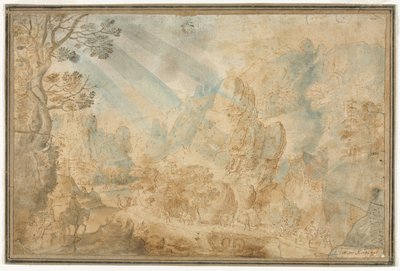 Berglandschap met figuren, eerste helft 1600 door Anton Mirou