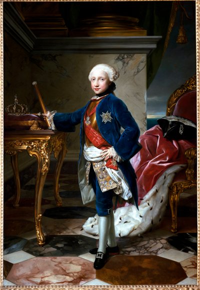 Portret van Ferdinand I van Bourbon of Ferdinand IV, Koning van Napels, op negenjarige leeftijd door Anton Raphael Mengs