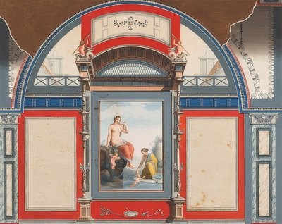 Muurschildering van een Romeins huis op het terrein van de Villa Negroni in Rome, Venus en een nimf met cupido