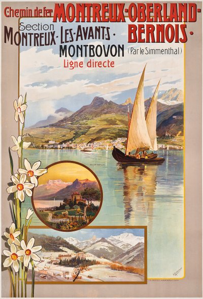 Poster die Montreux-Oberland-Bernois treinreizen adverteert door Anton Reckziegel
