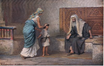 Hannah brengt Samuel naar Eli, uit Hulberts Verhaal van de Bijbel uitgegeven door The John Winston Company, 1932 door Anton Robert Leinweber