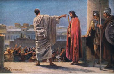 Jezus voor Pilatus, uit Hulberts Verhaal van de Bijbel uitgegeven door The John Winston Company, 1932 door Anton Robert Leinweber