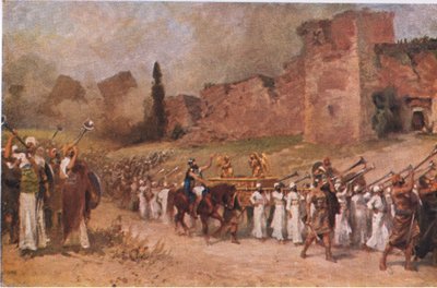 De muur van Jericho valt neer, uit Hulbert