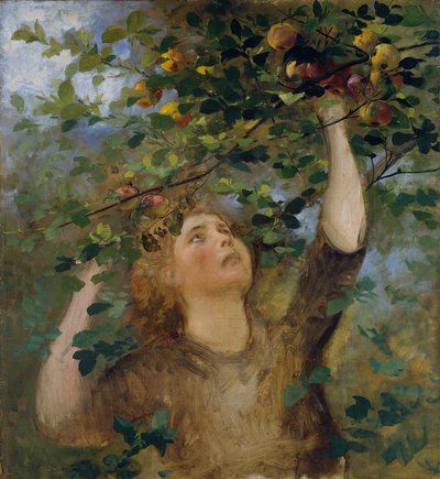 Meisje dat appels plukt door Anton Romako