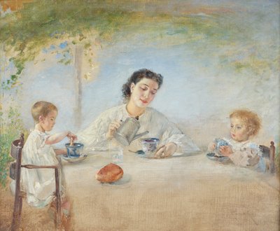 De familie van de kunstenaar bij het ontbijt door Anton Romako