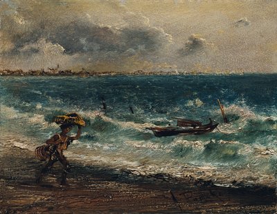 Visserjongen aan het strand door Anton Romako