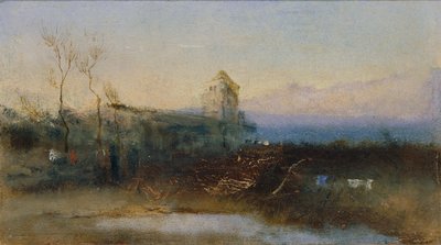 Landschap met kasteel door Anton Romako