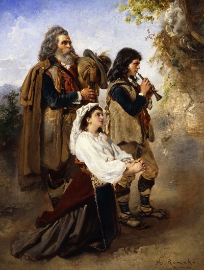 Heidenen voor het Altaar; Pifferar vor einem Altar door Anton Romako