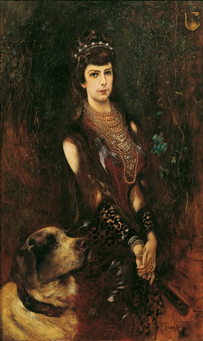 Portret van Elisabeth van Beieren met Sint-Bernardshond, 1883 door Anton Romako