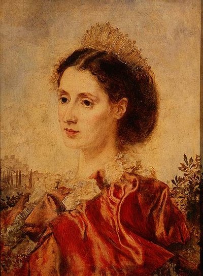 Portret van mevrouw Henry Francis Makins in verkleedkleding door Anton Romako