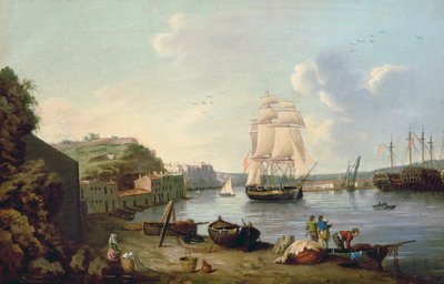 Schip onder Zeil in de Haven van Port Mahon, Minorca door Anton Schantz