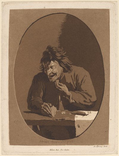 Een boer die eet door Anton Spreng after Adriaen Brouwer; published by Joseph Eder