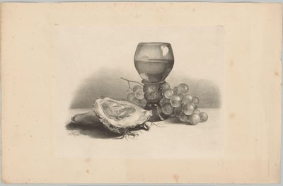 Stilleven met glas, oesters en druiven door Anton Weiss