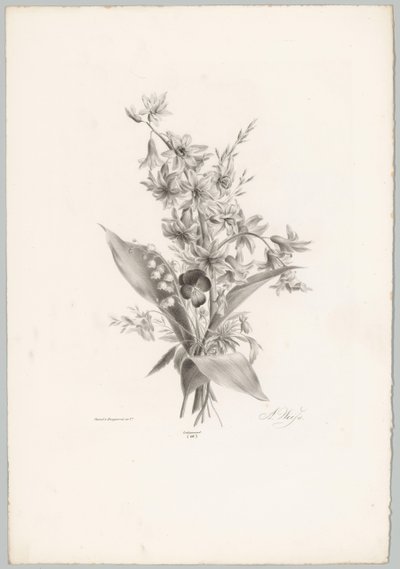 Viooltje en hyacint- en klokvormige bloemen door Anton Weiss