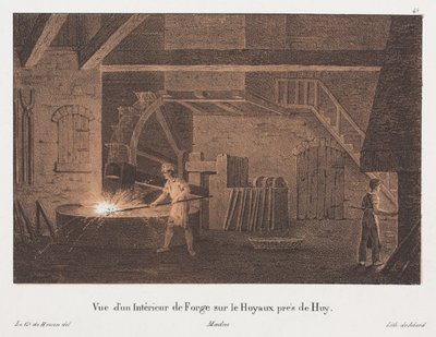 Interieur van een Smederij nabij Huy, België, gegraveerd door Jean-Baptiste Jobard (1792-1861) door Anton de after Howen