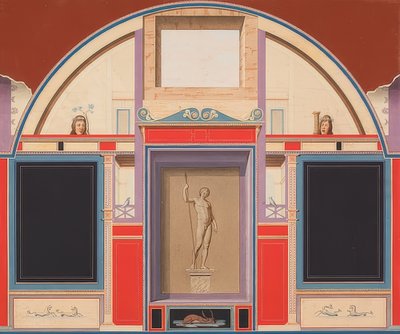 Muurschildering van een Romeins huis op het terrein van Villa Negroni in Rome, standbeeld van Adonis door Anton von Maron