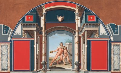 Muurschildering van een Romeins huis op het terrein van Villa Negroni in Rome, Dronken Hercules. 1781 door Anton von Maron