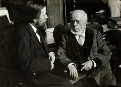 A. v. Menzel in zijn woning met A. v. Werner door Anton Alexander von Werner