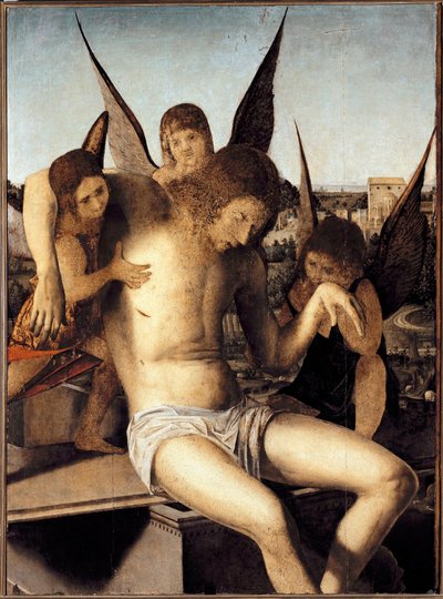 Pieta met drie engelen door Antonello da Messina
