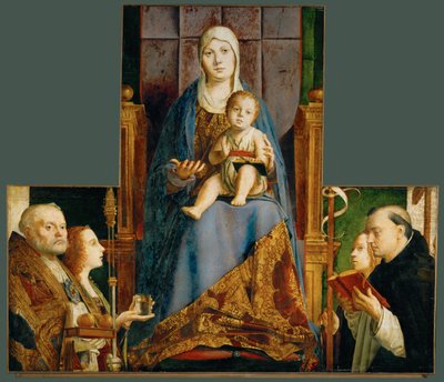 Heilige Maria en kind met de heiligen Nicolaas van Bari, Anastasia, Ursula, Dominicus en Helena door Antonello da Messina