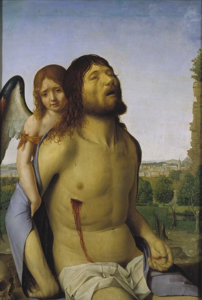 De Dode Christus Ondersteund door een Engel door Antonello da Messina
