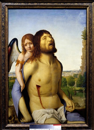 De dode Christus ondersteund door een engel door Antonello da Messina