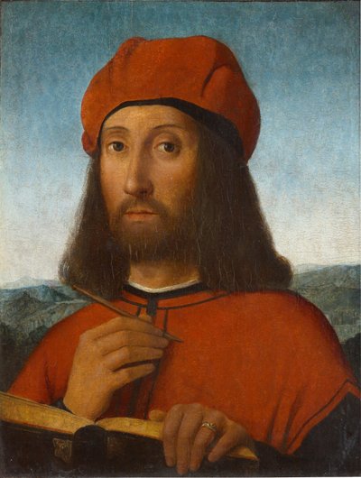 Portret van een man met rode baret en boek door Antonello de Saliba