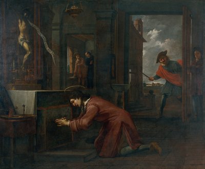 Sint Franciscus ontvangt de Opdracht van het Kruisbeeld in Sint Damian om het Huis van God te Herstellen door Antoni Viladomat Y Manalt