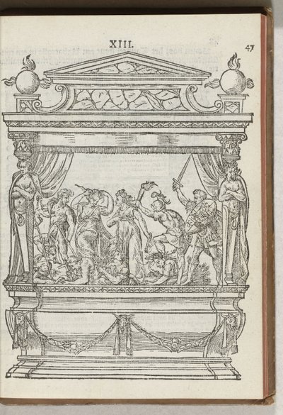 Tweede versierde stellage met toneel: de prins verjaagt Oorlog en Tweedracht, 1577 door Antoni van Leest