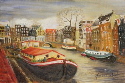 Rood woonboot, Amsterdam, 1999 door Antonia Myatt
