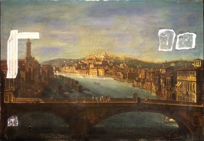 Uitzicht op Verona met de kerk van S. Anastasia, het Castel San Pietro, het Castel San Felice en de Ponte Nuovo over de rivier de Adige, 1735 door Antonio de dipi Joli