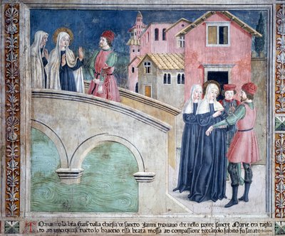 Leven van St. Francesca Romana: Bij haar terugkeer van St. Jan Lateranen geneest de heilige een man met een afgesneden arm door Antoniazzo Romano